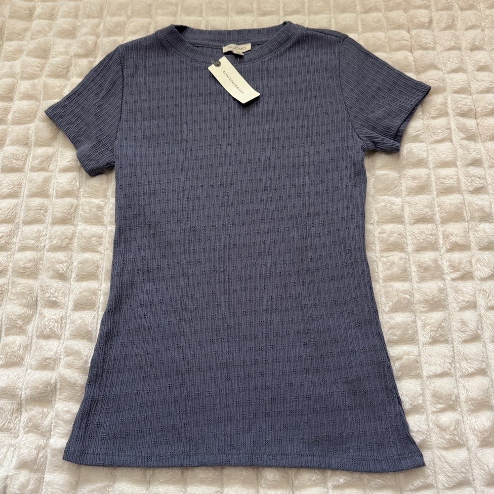 NEW Pilcro XXS Gray‎ Blue Textured Short Sleeve Tee ~ Y2K 90’s Babydoll